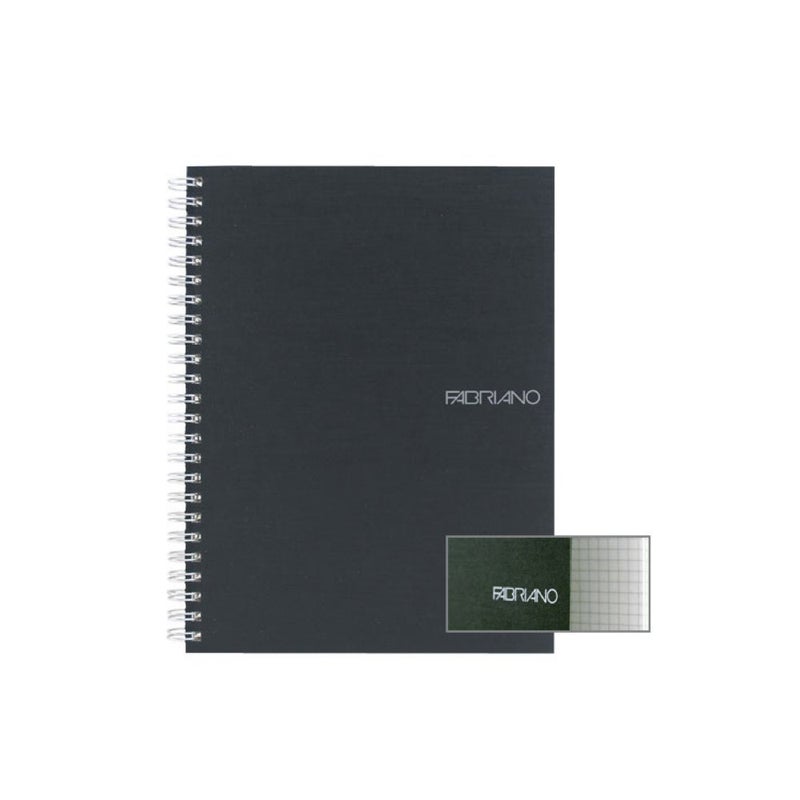 Fabriano EcoQua Notebook, Small, Spiral-Bound, Grid, 70 Sheets, Black